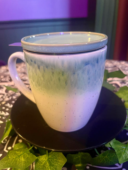 Green And Beige Tea Cup With Strainer