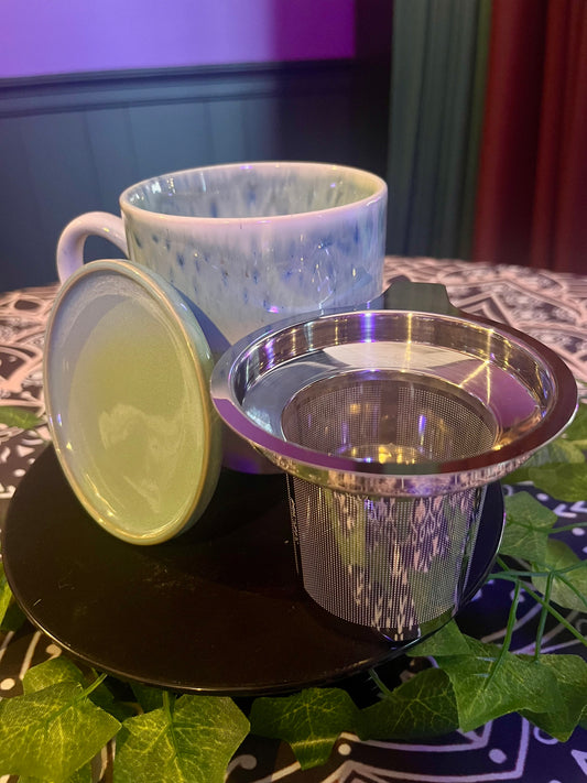 Green And Beige Tea Cup With Strainer