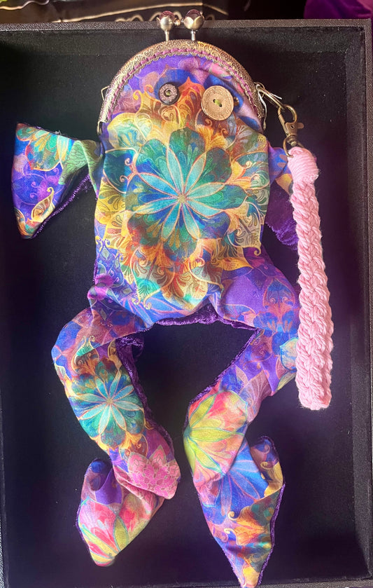 Floral Back/Purple Belly Toad Coin Purse With Wrist Band