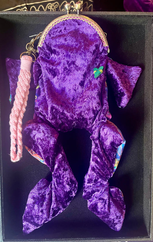 Floral Back/Purple Belly Toad Coin Purse With Wrist Band