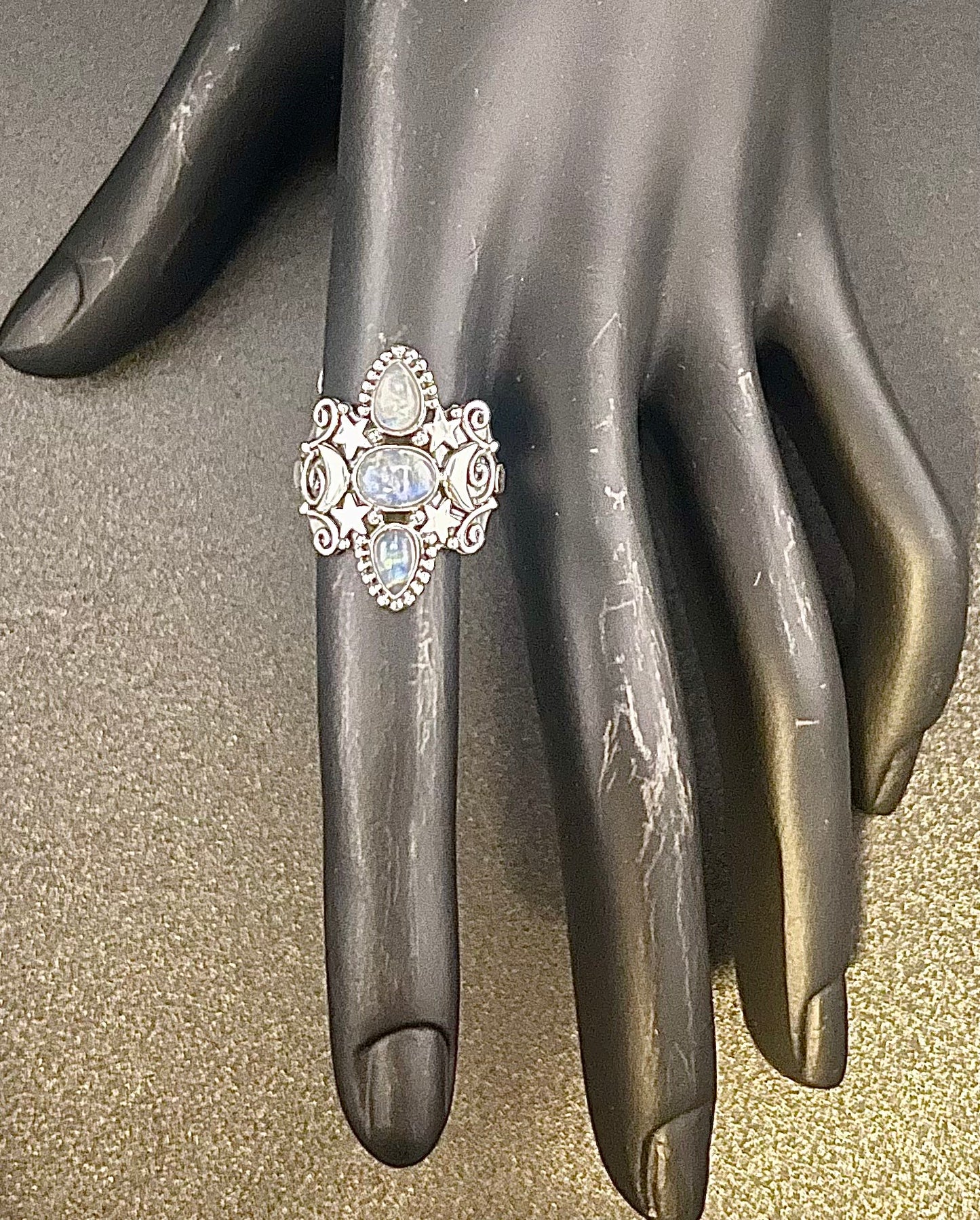 Triple Moonstone With Moons Ring