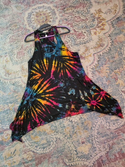 Tye Dye Racer Back Dress w/ Pockets-Black
