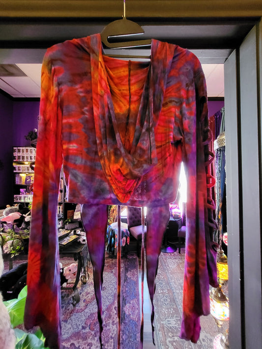 Tye Dye Long Sleeve Crop Top with Butterfly Sleeves