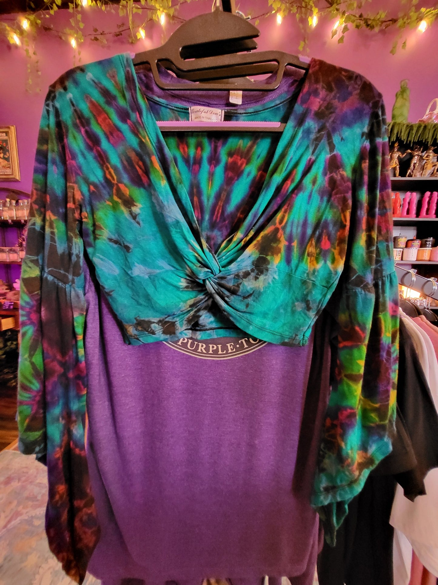 Tye Dye Long Sleeve Crop Top with Butterfly Sleeves