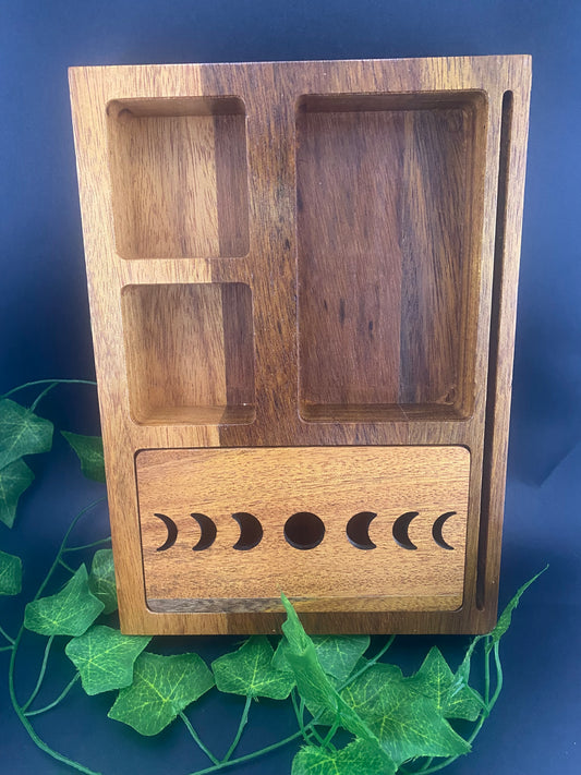 Wooden Tarot Card Holder with Moon Phases