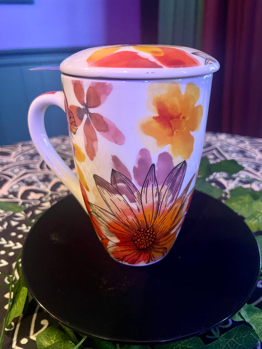 Springtime Butterfly Teacup w/Infuser 18oz