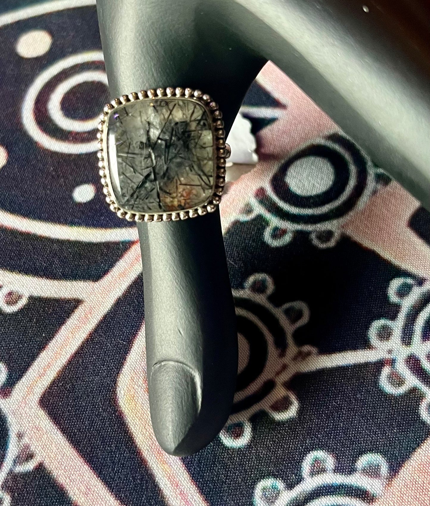 Large Rutilated Quartz Square Ring
