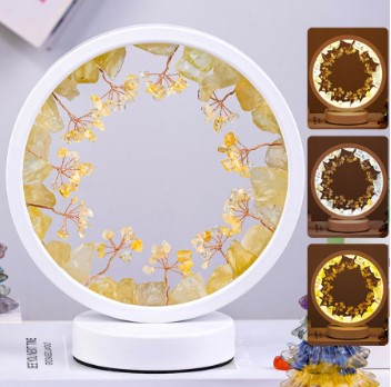 Round Shaped Citrine Gemstone Tree LED Lamp 7"W x 8"H