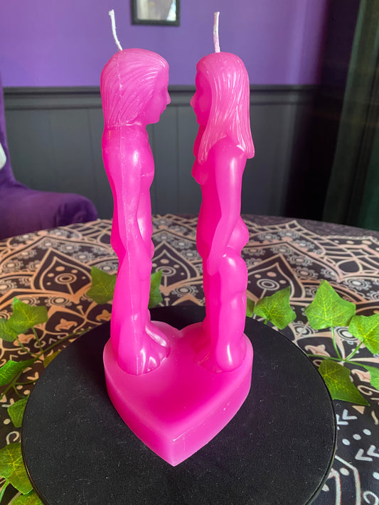 Female & Male Face to Face Lovers Candle Pink 8"