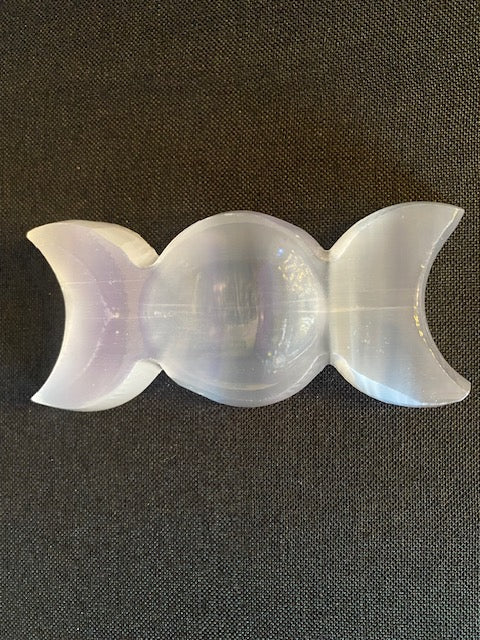 Selenite Triple Moon Carving