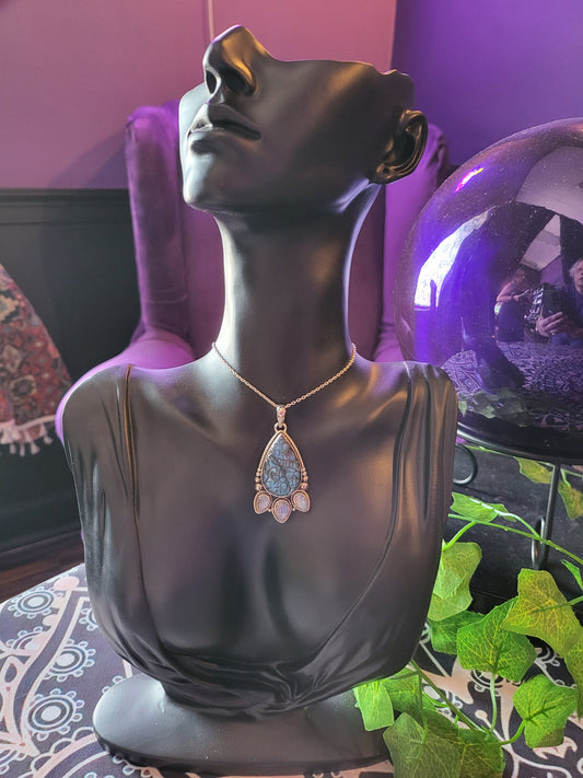 Carved Labradorite and 3 Drop Moonstone Sterling Necklace