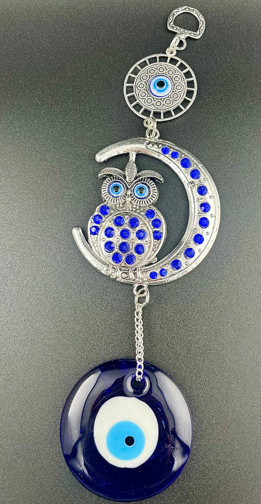 Owl Cresent Moon With Evil Eye Wall Hanging