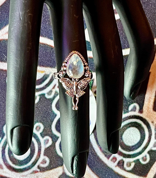 Moonstone Lunar Moth Ring