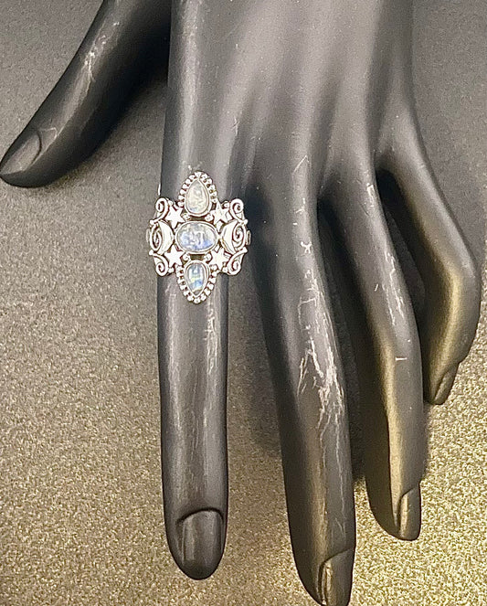 Triple Moonstone With Moons Ring