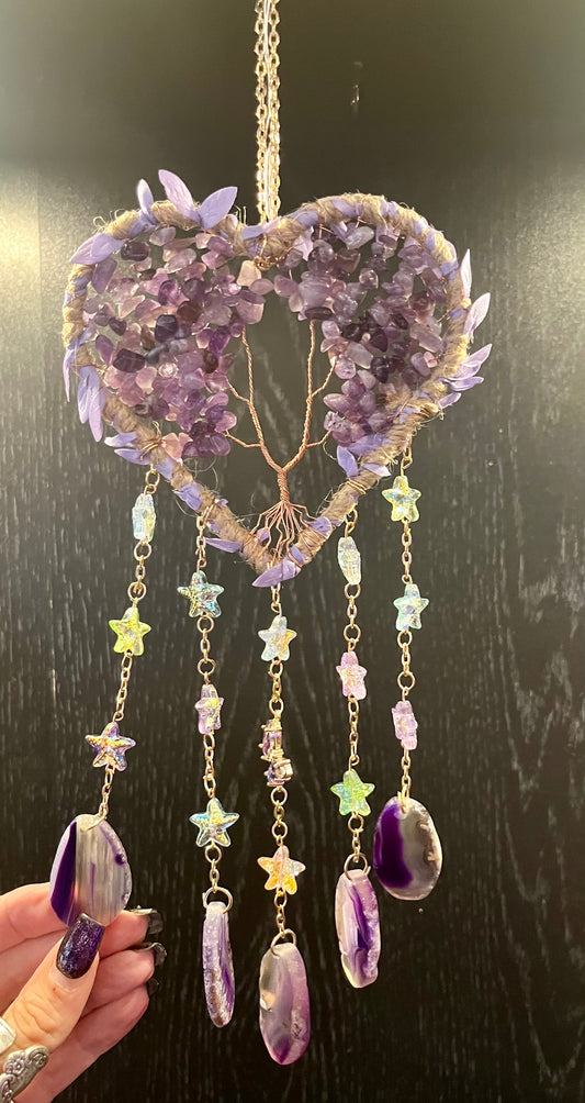 Heart-Shaped Tree of Life Suncatcher – Amethyst & Copper