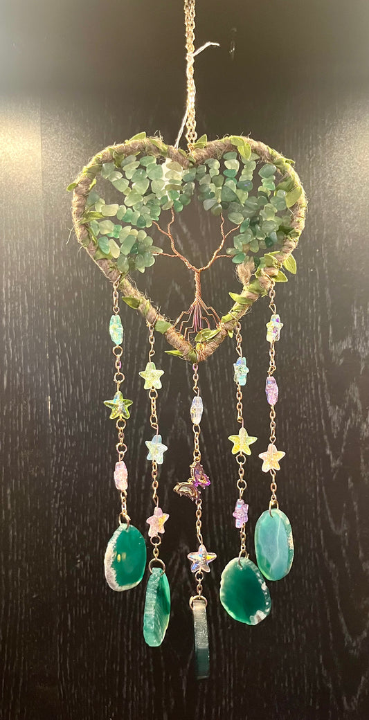 Heart-Shaped Tree of Life Suncatcher – Aventurine & Copper