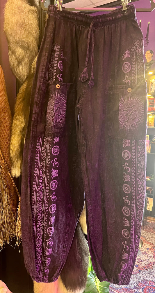 Purple Black Ohm Symbol Harem Pants