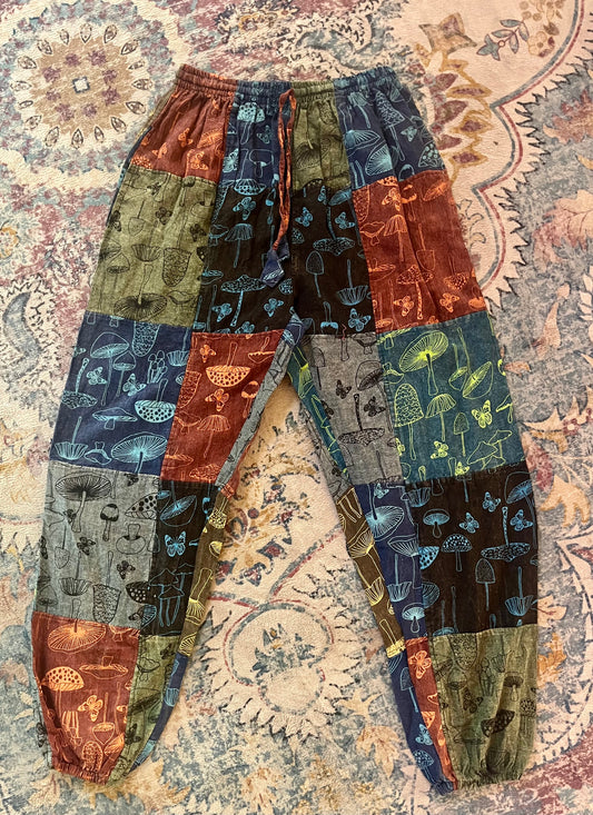 Mushroom Print Patchwork Harem Pants