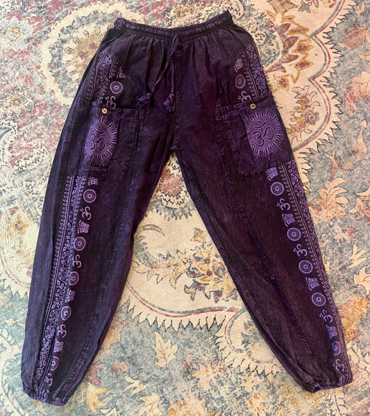Purple Black Ohm Symbol Harem Pants