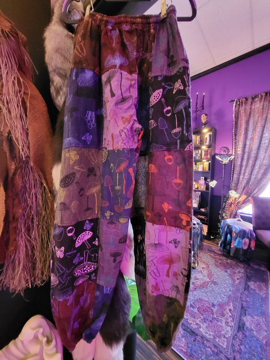 Mushroom Print Patchwork Harem Pants