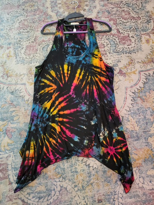Tye Dye Racer Back Dress w/ Pockets-Black