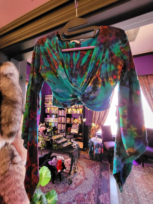 Tye Dye Long Sleeve Crop Top with Butterfly Sleeves