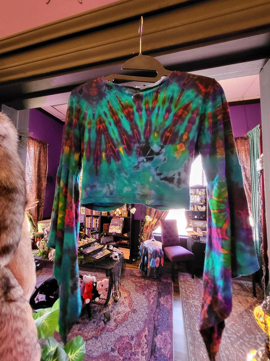 Tye Dye Long Sleeve Crop Top with Butterfly Sleeves