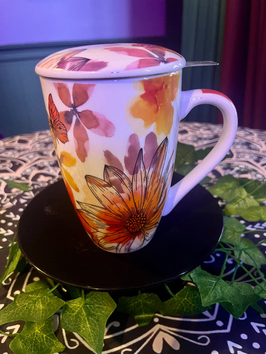 Springtime Butterfly Teacup w/Infuser 18oz