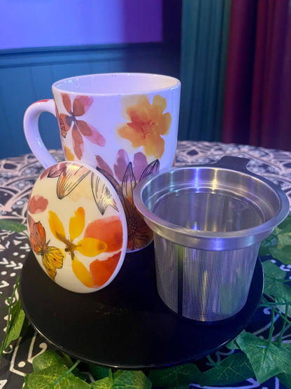 Springtime Butterfly Teacup w/Infuser 18oz
