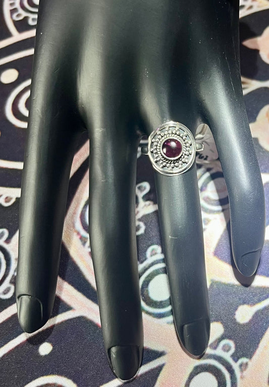 Small Circle Garnet Ring
