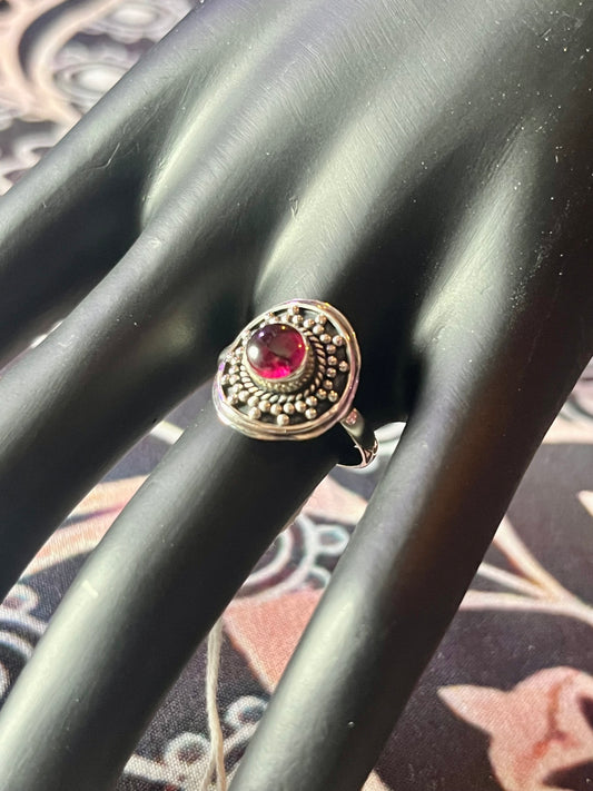 Small Circle Garnet Ring