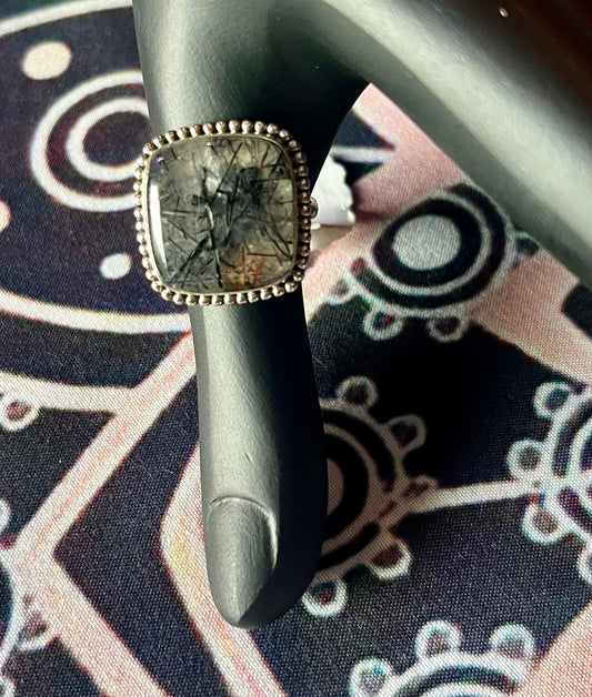 Large Rutilated Quartz Square Ring