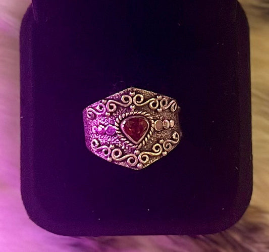 Garnet Heart Fancy Ring