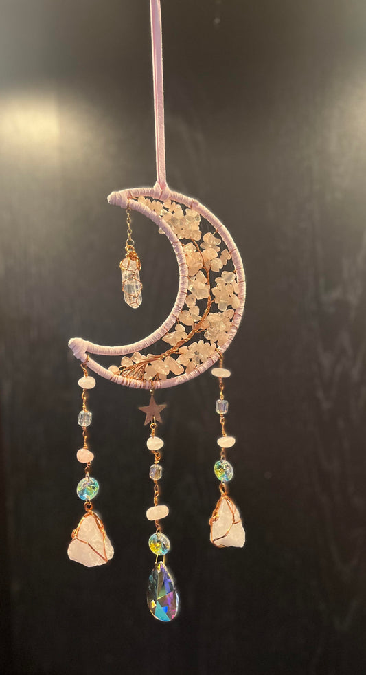 Moon Goddess Crystal Suncatcher - Rose Quartz