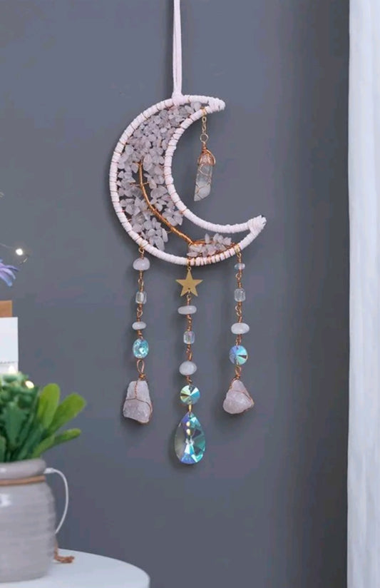 Moon Goddess Crystal Suncatcher - Rose Quartz