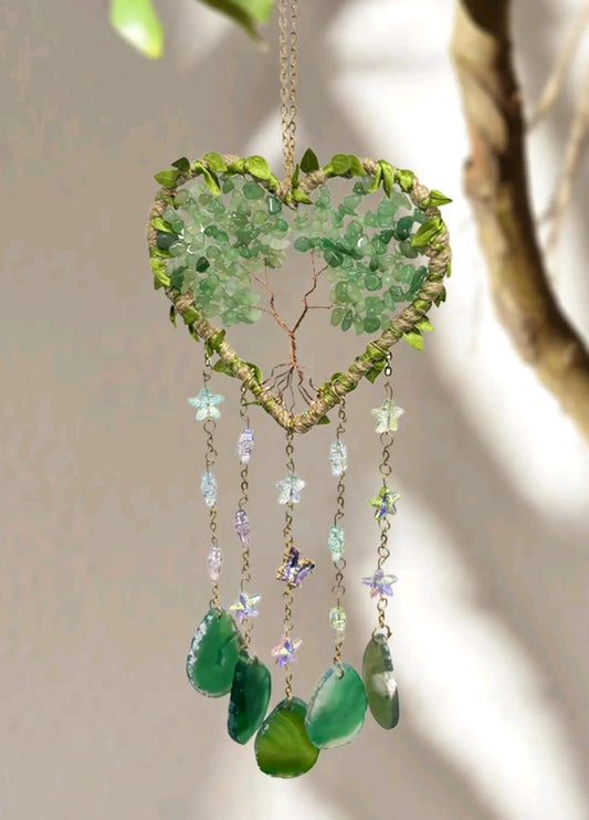 Heart-Shaped Tree of Life Suncatcher – Aventurine & Copper