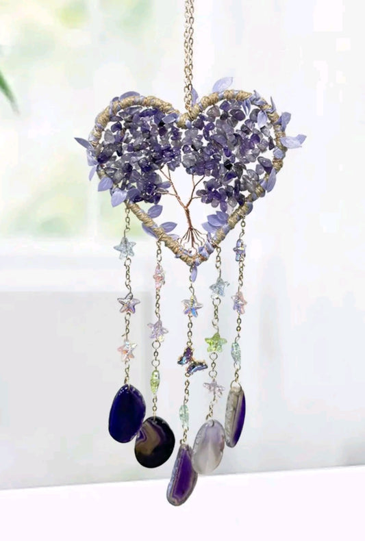 Heart-Shaped Tree of Life Suncatcher – Amethyst & Copper